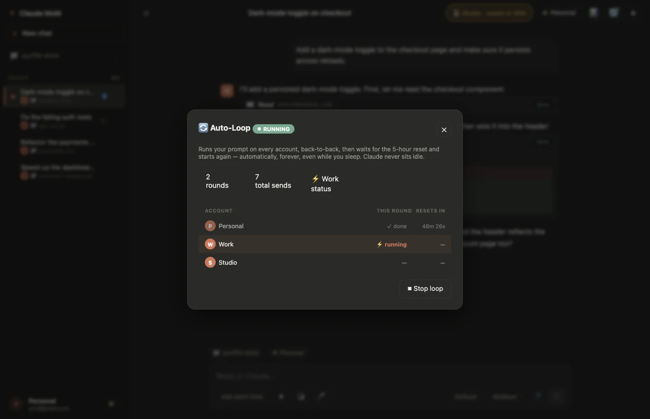 Auto-loop running across three accounts in rotation
