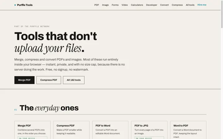 Purffle Tools front page — purffle.tools